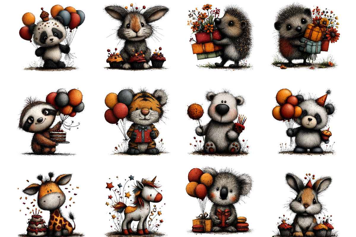 Birthday Animals Whimsical Clipart, a Seasonal Illustration by Designking (Photo 2 of 5)