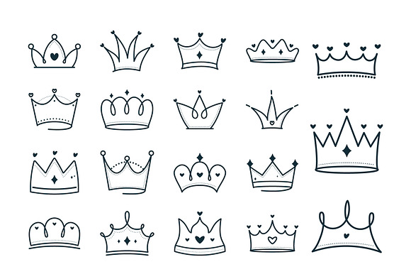 Cute Crown Doodle Illustration Set preview 2