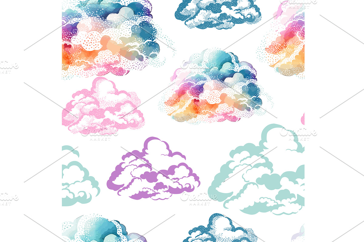 Clouds seamless background. hand, an Illustration by Nenahliadava Design