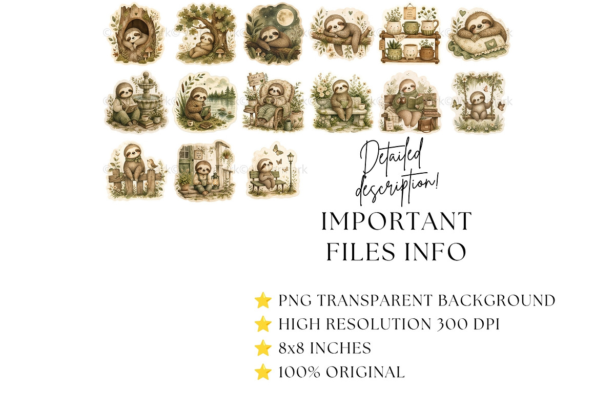 Sloth PNG Clipart Sticker Pack, an Animal Illustration by Nicole Branger Art (Photo 11 of 11)