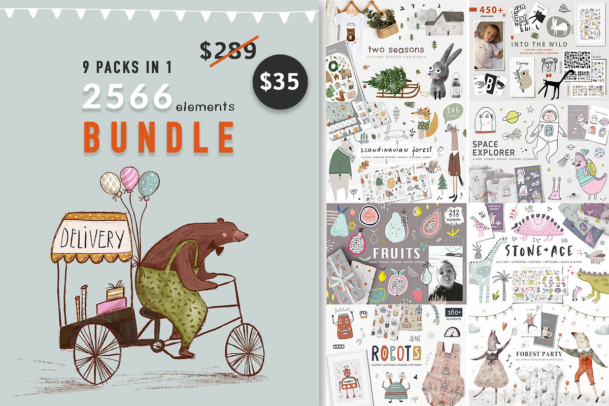 Kids Bundle | 2566 elements, an Animal Illustration by Oksana Stepova (Photo 1 of 10)