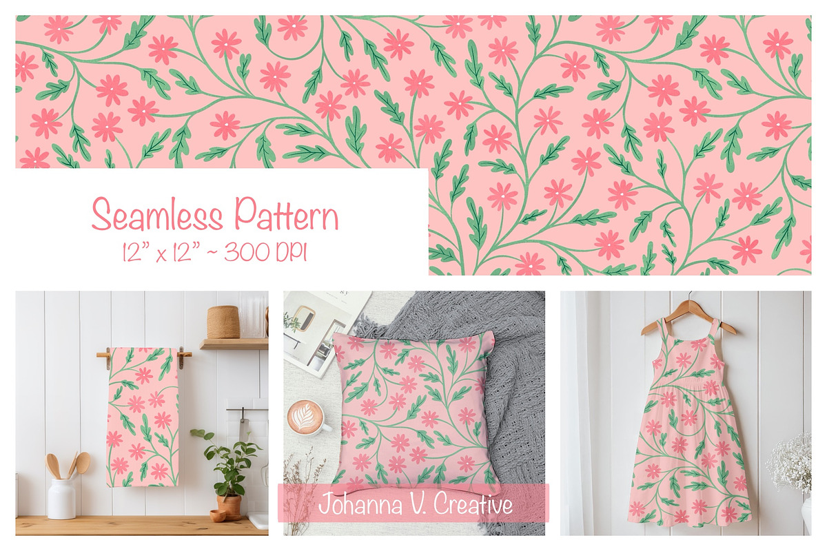 Blooming Spring Vine Pattern, an Illustration by Johanna V. Creative (Photo 1 of 3)
