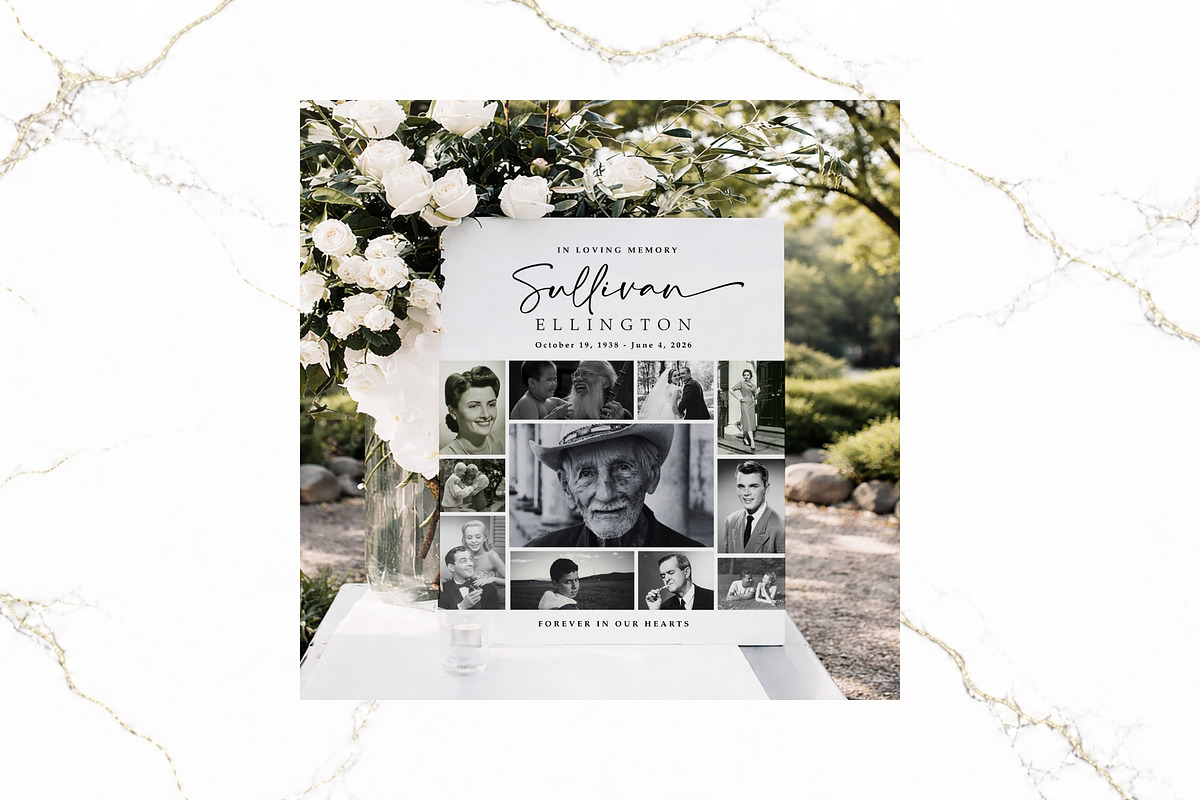 Funeral Photo Collage BW Canva FR003, a Poster Template by TyphoonStudio (Photo 6 of 8)