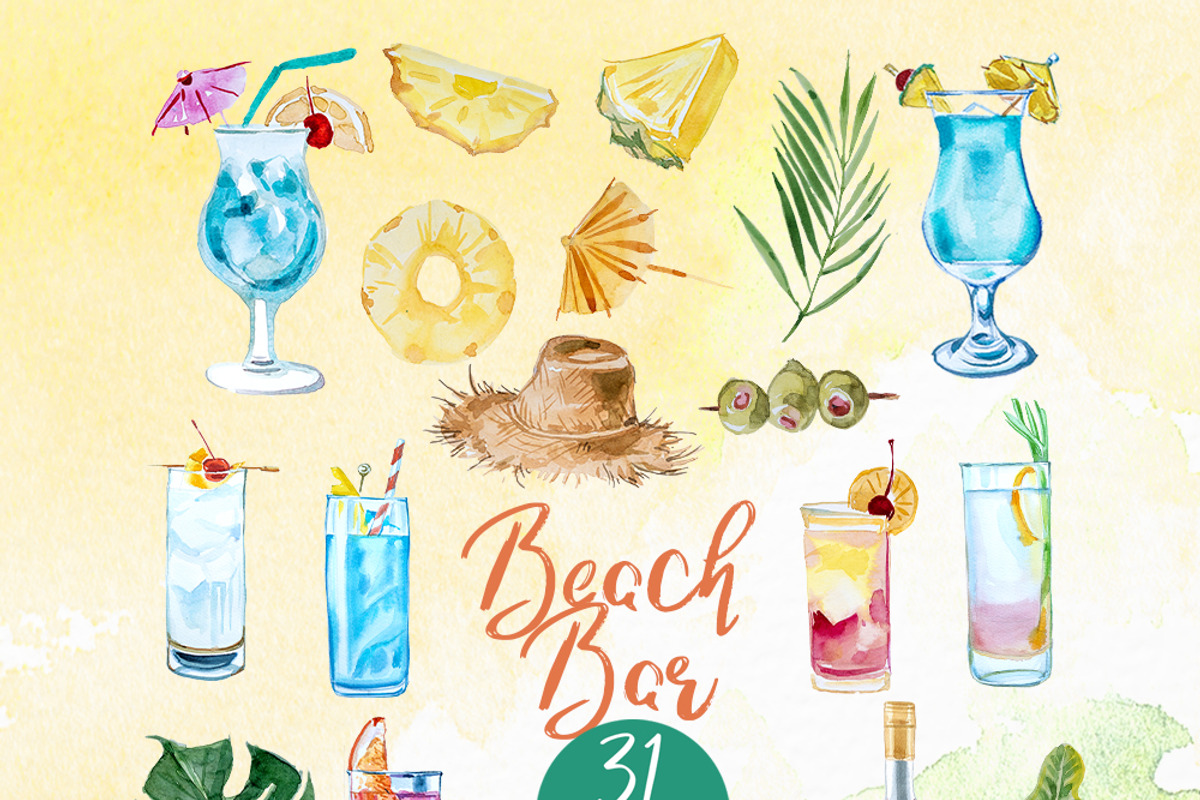 Watercolor Beach Bar Clipart, a Food Illustration by ArtCreationsDesign (Photo 3 of 8)