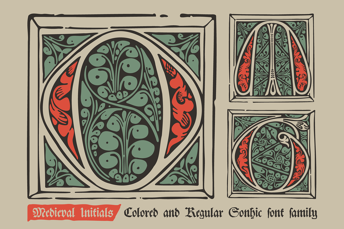 Medieval Initials. Gothic Drop caps, a Blackletter Font by kaer_shop (Photo 1 of 12)