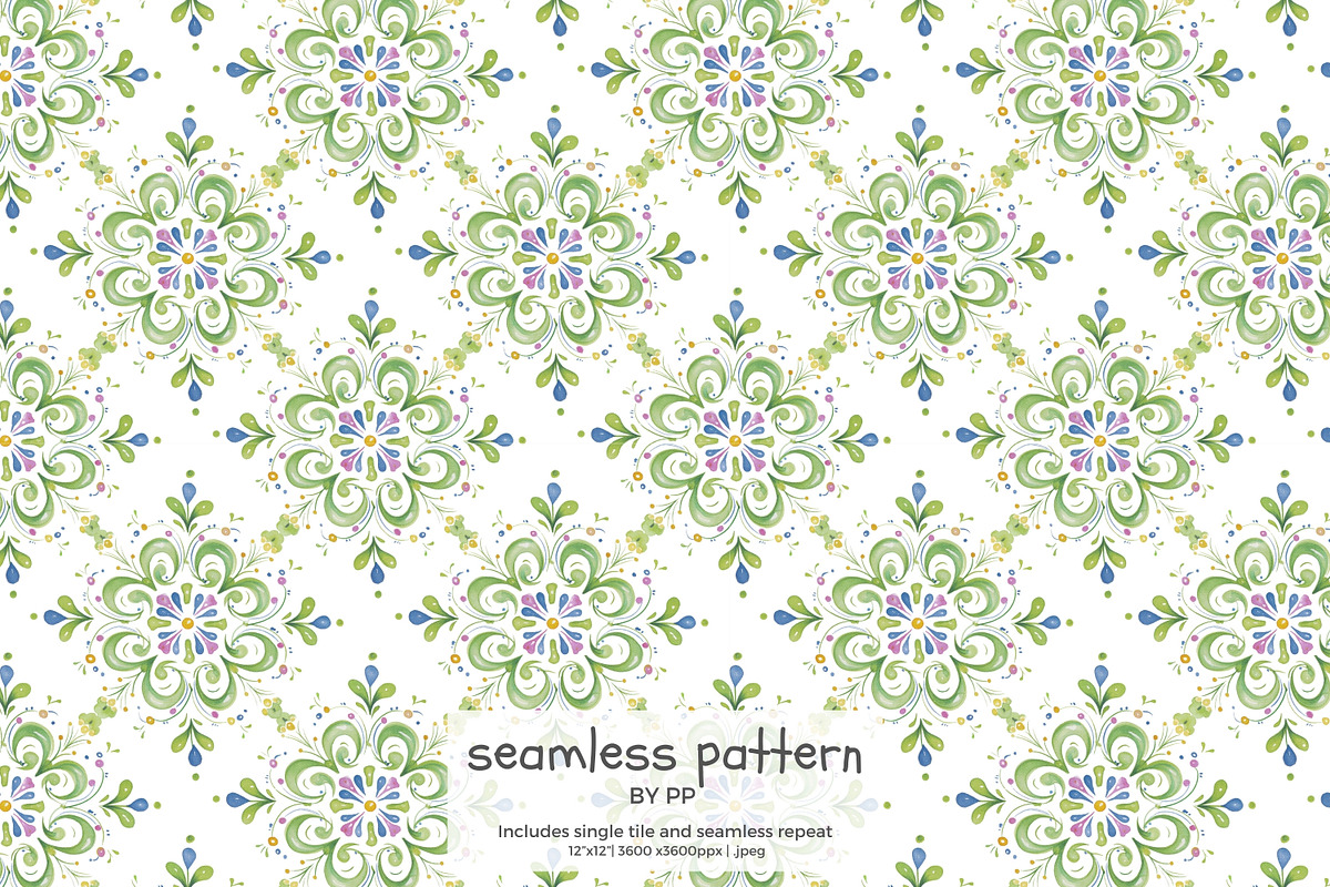 hand painted tile pattern, a Pattern Graphic by Pink Studio Art (Photo 1 of 4)