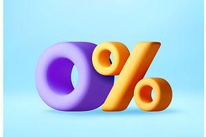 3d zero percent sign on blue