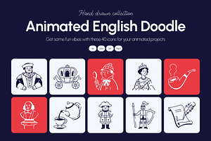 Animated English Doodle Icon Set, an Outline Icon by Vectors Market