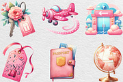 Watercolor Pink Travel Clipart, an Illustration by Black Bird Studio (Thumbnail 4 of 6)