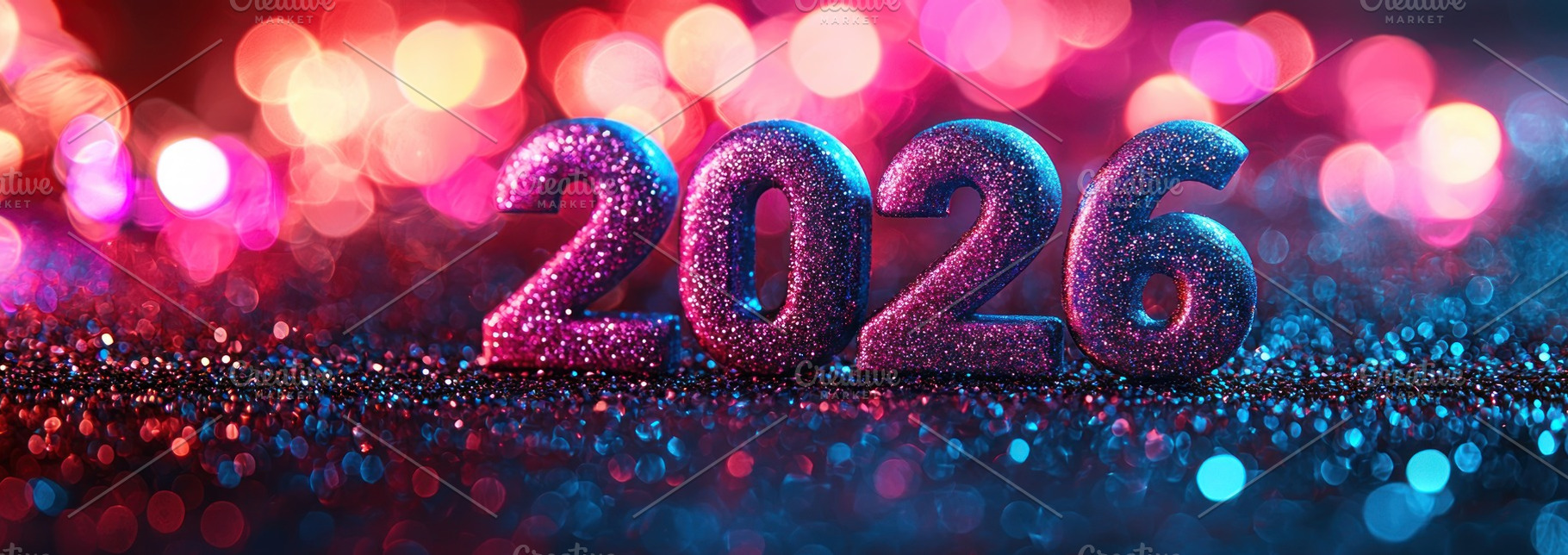 Glittery 2026 numbers with vibrant pink blue bokeh lights and sp, a Background Photo by José Manuel Gelpi
