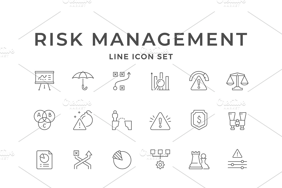 Set line icons of risk management, an Outline Icon by motorama