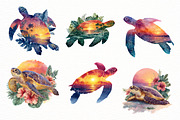 Sunset Sea Turtle Sublimation, an Illustration by Designworld (Thumbnail 2 of 6)