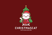Cute Christmas Kawaii Cat Logo, a Branding & Logo Template by vectorwithin (Thumbnail 1 of 3)