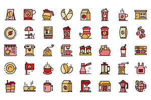 Coffee Shop Icons Set Line Color