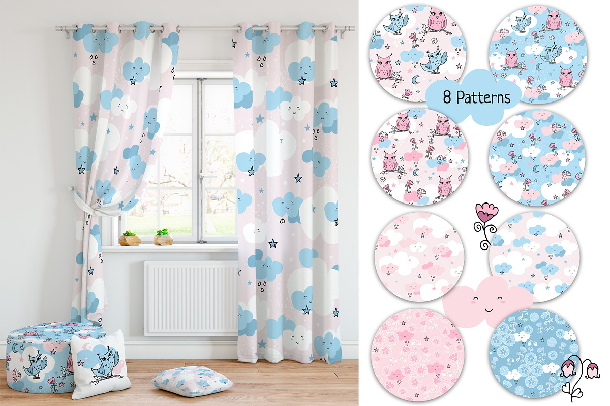 Cute baby owls and nursery patterns, a Pattern Graphic by Jermolina Mockups (Photo 2 of 7)
