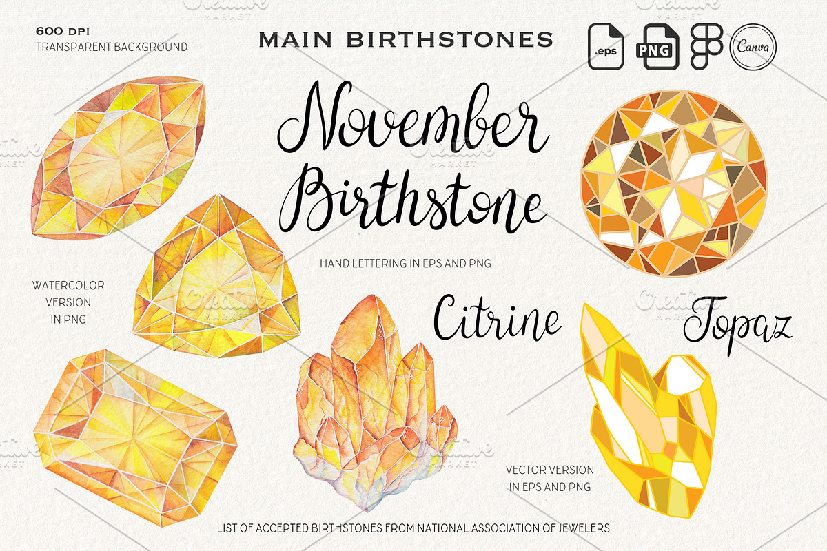 Watercolor Birthstones Crystal Set, an Illustration by Alena Solonshchikova (Photo 14 of 17)