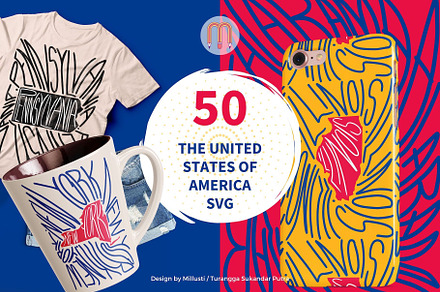 50 USA States Map Typography SVG