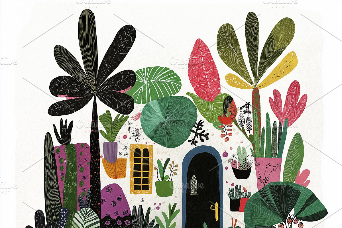 Cozy backyard, lush green plants, a Seasonal Illustration by Sybillla