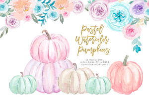 Pastel Pumpkins Watercolor Cliparts