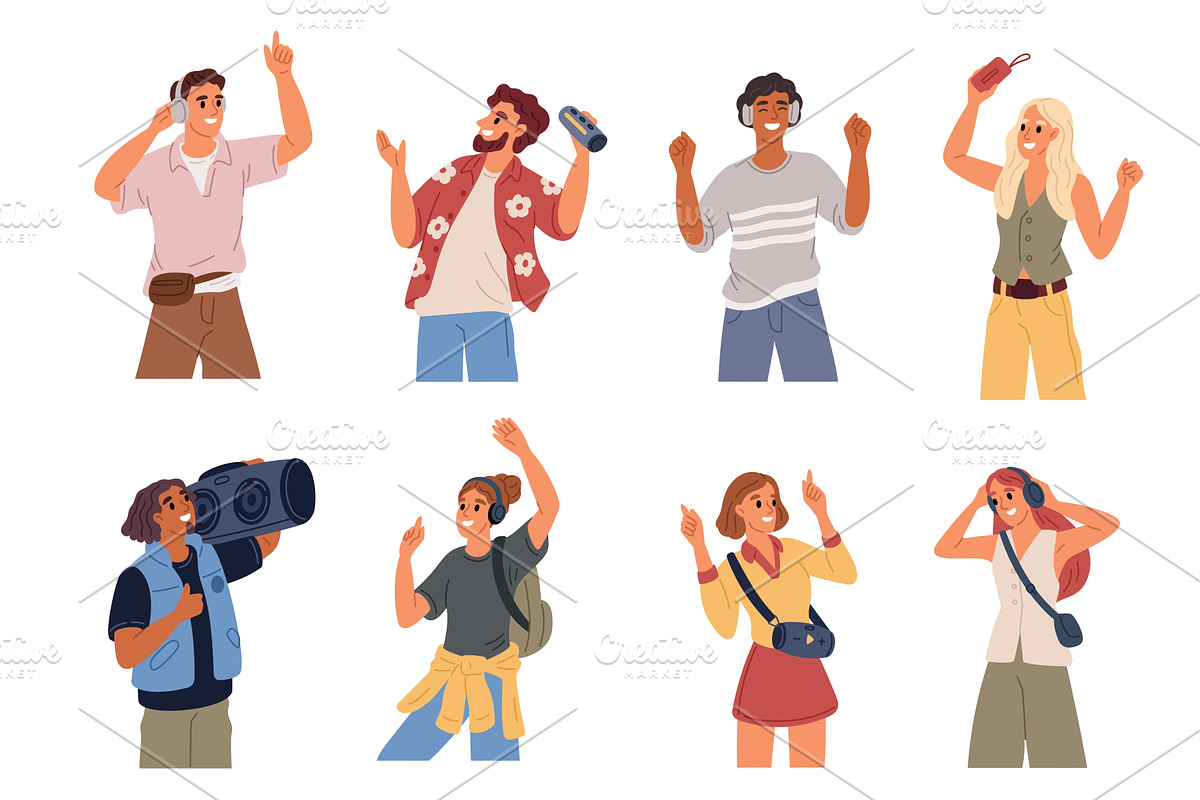 People with headphones and speakers, a Person Illustration by YummyBuum