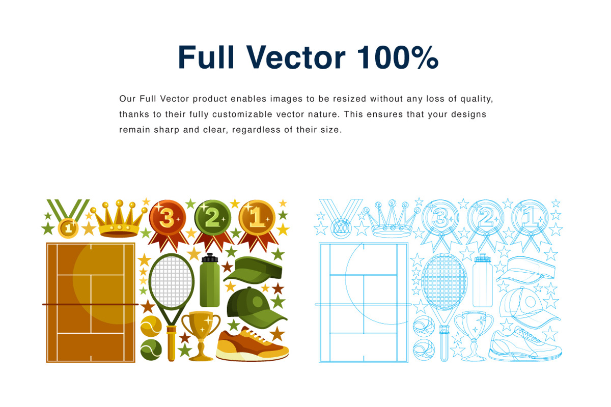 Tennis Elements Vector Illustration, a Sport Illustration by KAZ by IanMikraz Studio (Photo 2 of 3)