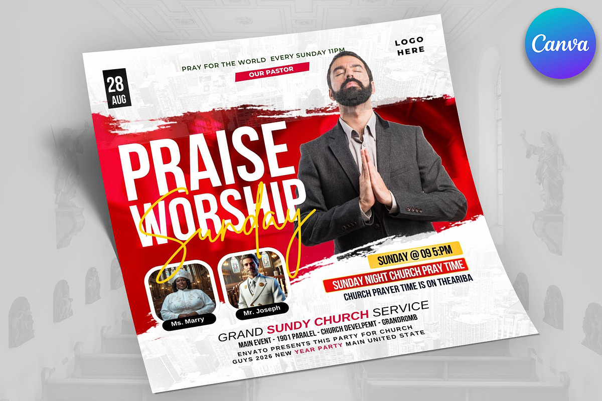 Praise & Worship Church Flyer Canva, a Flyer Template by Psd Templates (Photo 2 of 2)