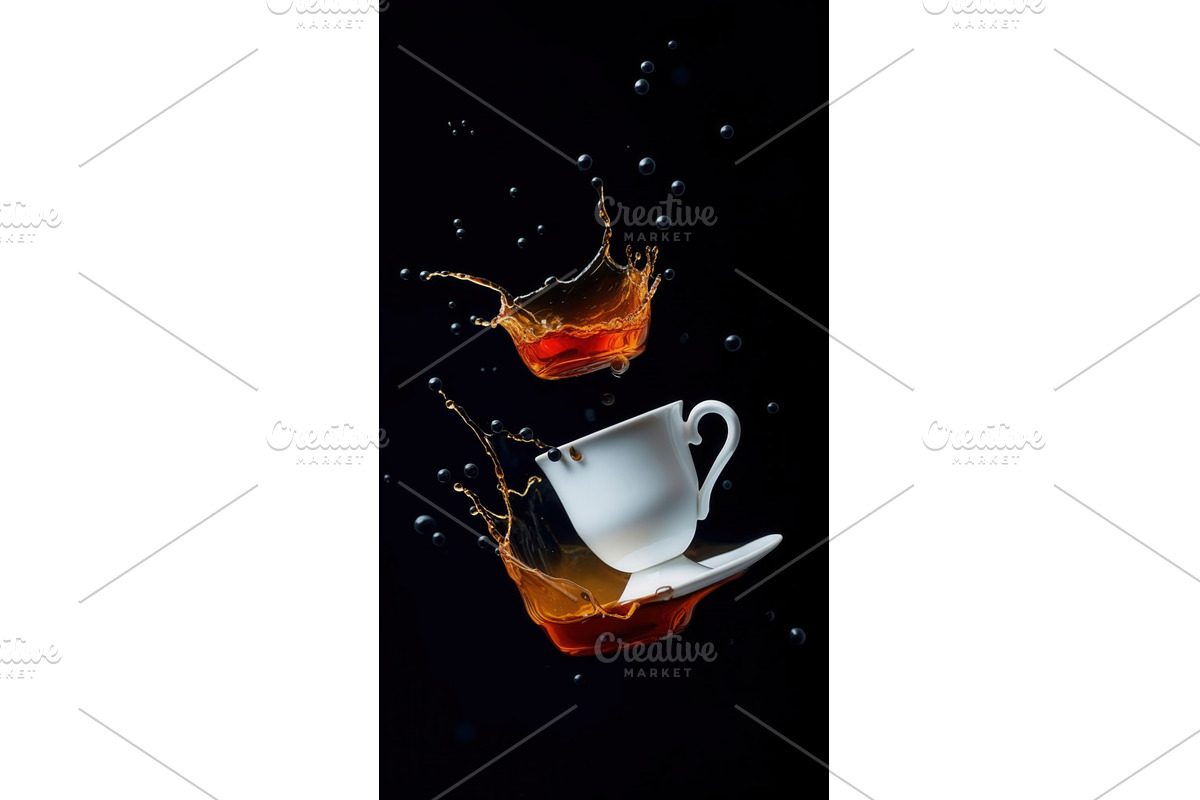 White ceramic teacup with saucer and, an Illustration by tilialucida