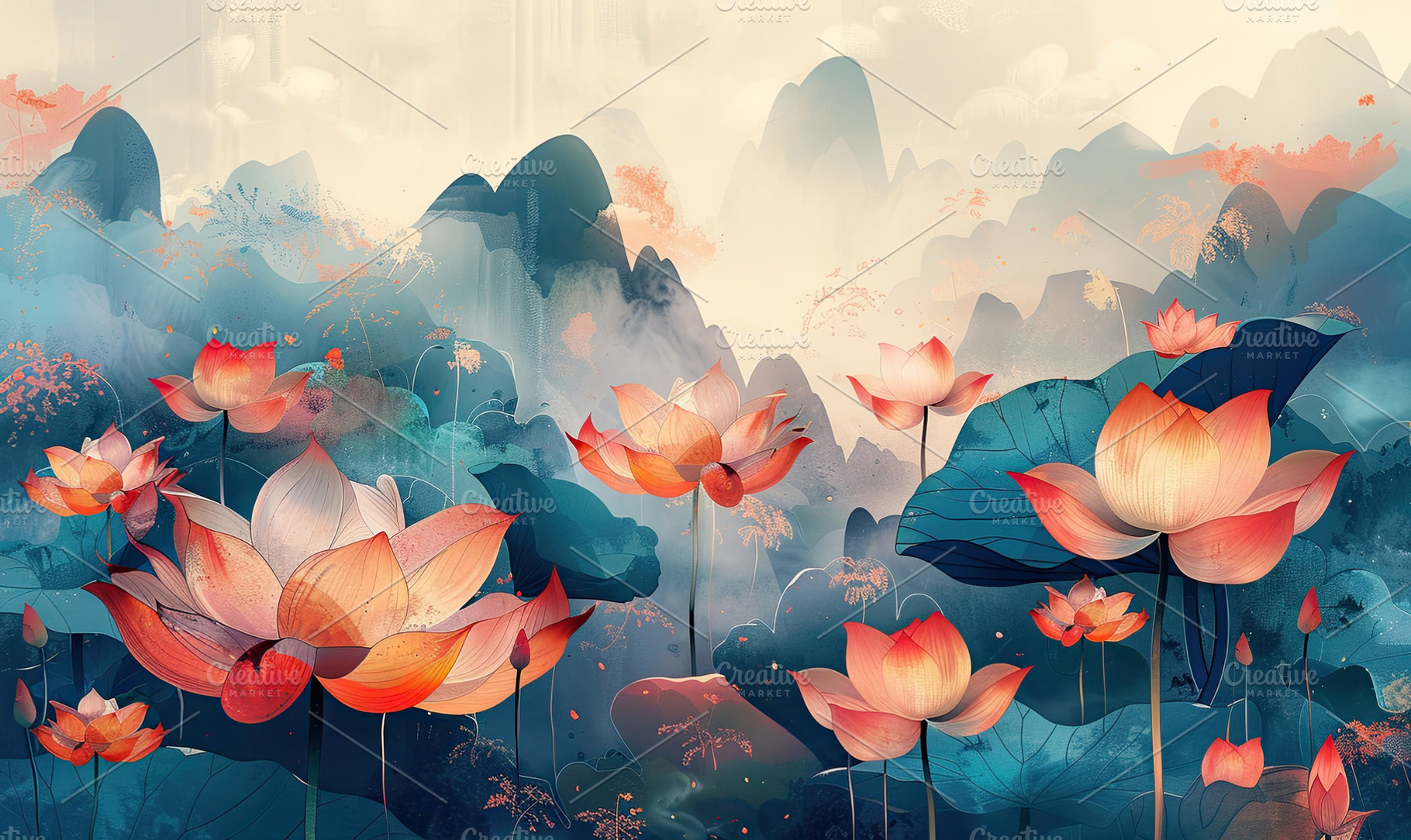 Colorful digital art of lotus flower, a Photo by LOGOCREATIVE