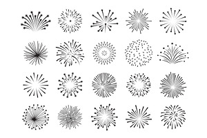 Flat Fireworks. Lines Firework Icons