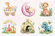 Watercolor Prehistoric Cute Dinosaur, an Illustration by CreationArt (Thumbnail 2 of 9)