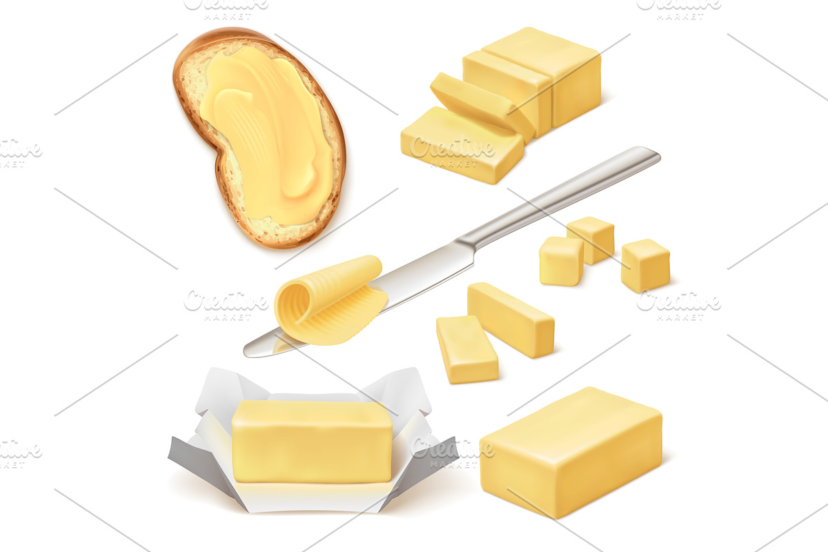 Realistic butter. Butter stick, a Food Illustration by Stock-Smart-Start