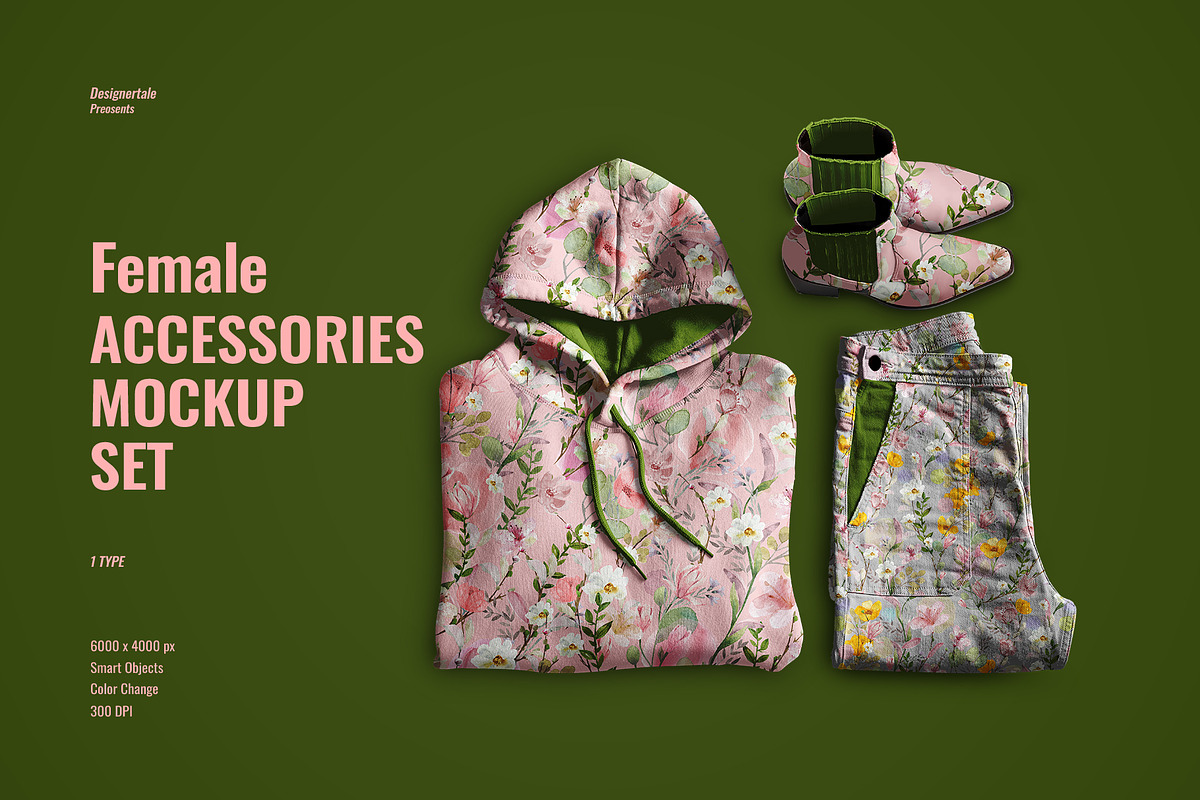 Female Accessories Mockup Set, a Hoody Mockup by Designertale (Photo 1 of 6)