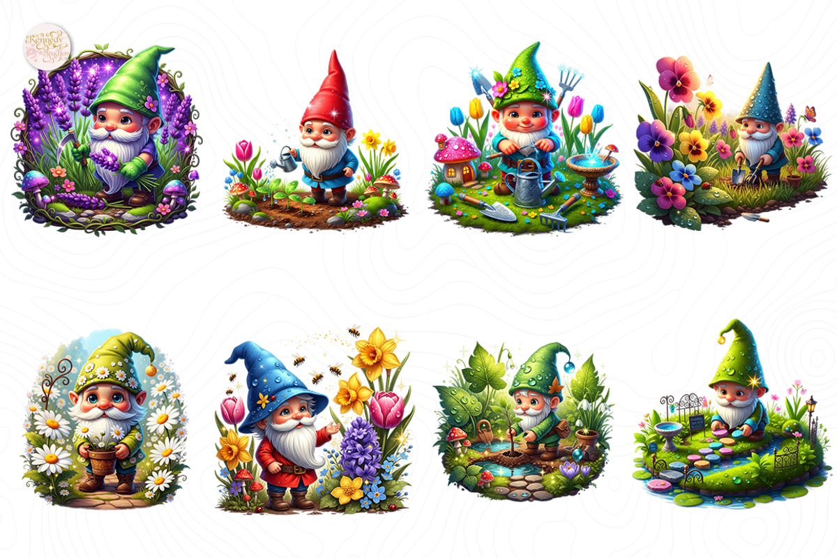 Spring Gnome Garden PNG Clipart Cute, an Object Illustration by KennedyStudio (Photo 2 of 5)