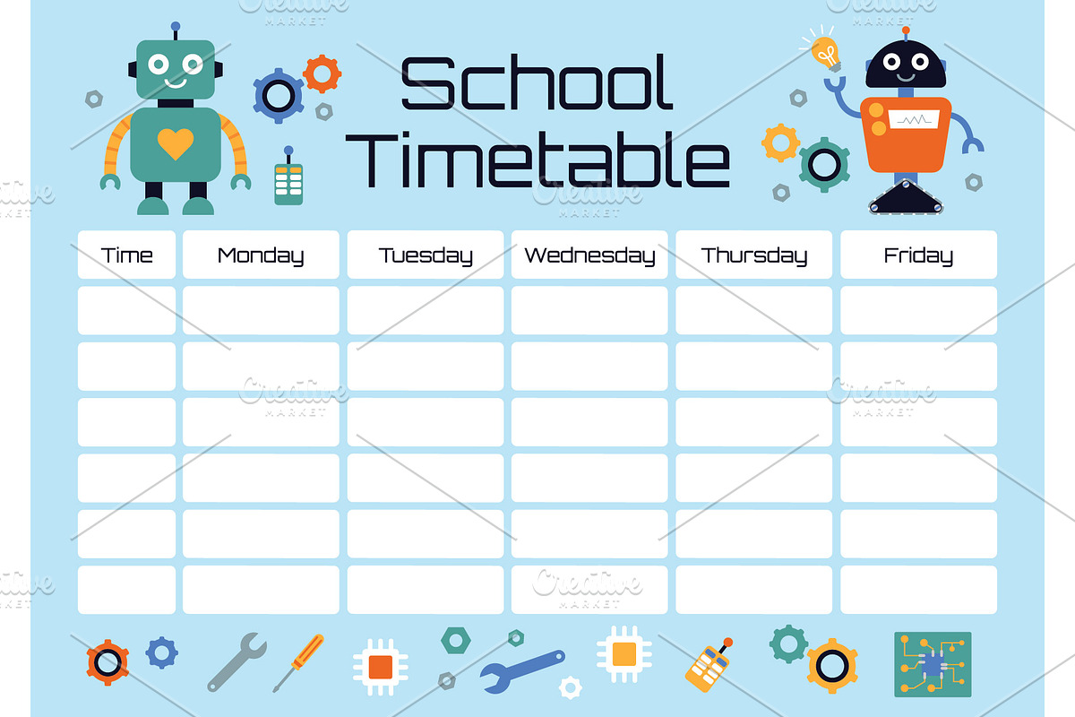 School Timetable for Robot Lovers, a Print Template by Soulprint Mercury (Photo 1 of 2)