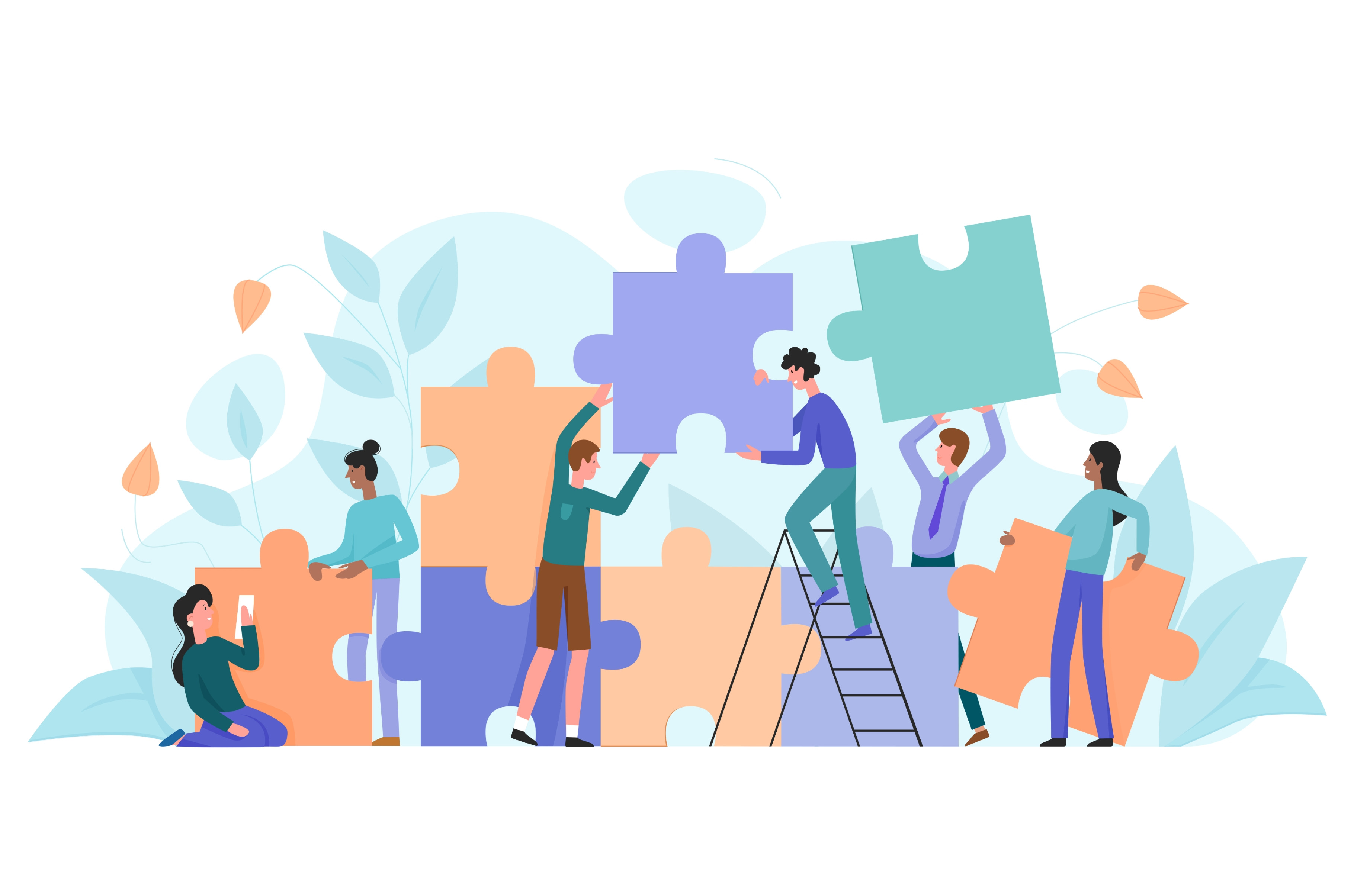 Teamwork concept with giant puzzle | People Illustrations ~ Creative Market