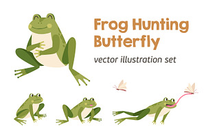 Cute frog hunting for butterfly set, an Animal Illustration by Good Studio
