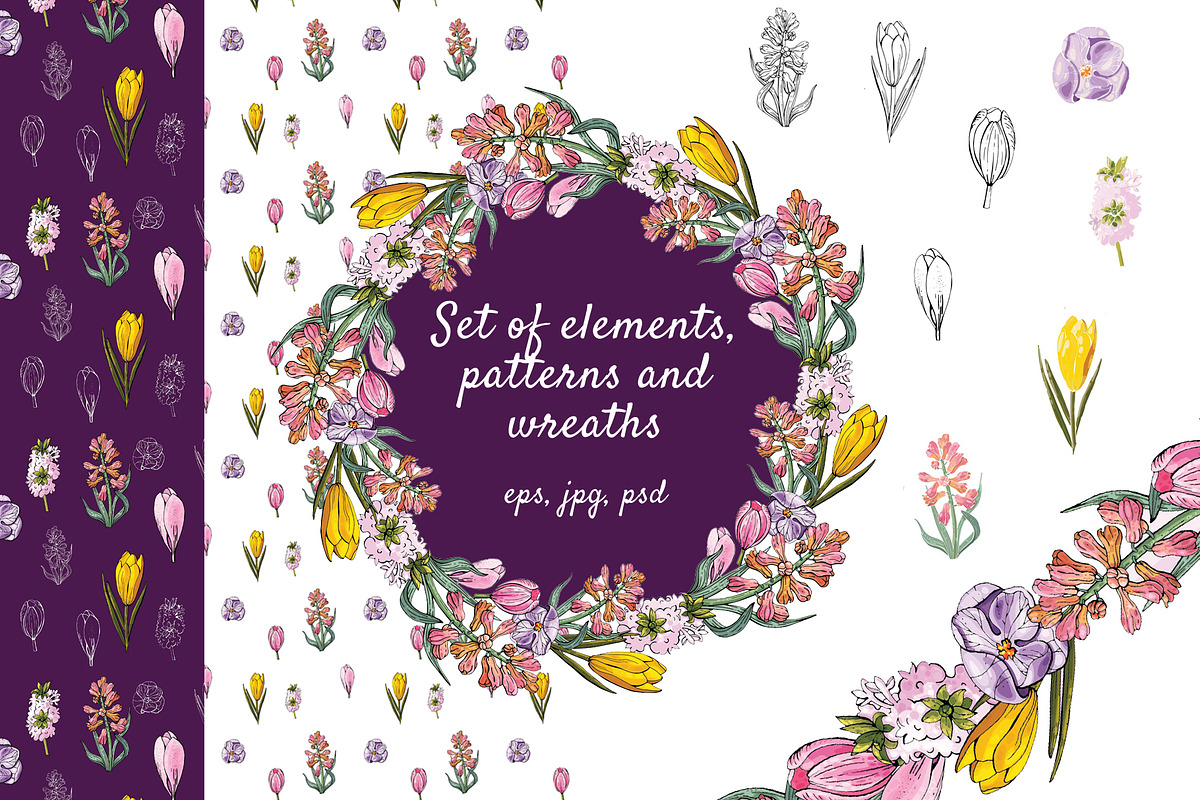 Set of floral elements and wreaths, an Illustration by fiolika (Photo 1 of 13)