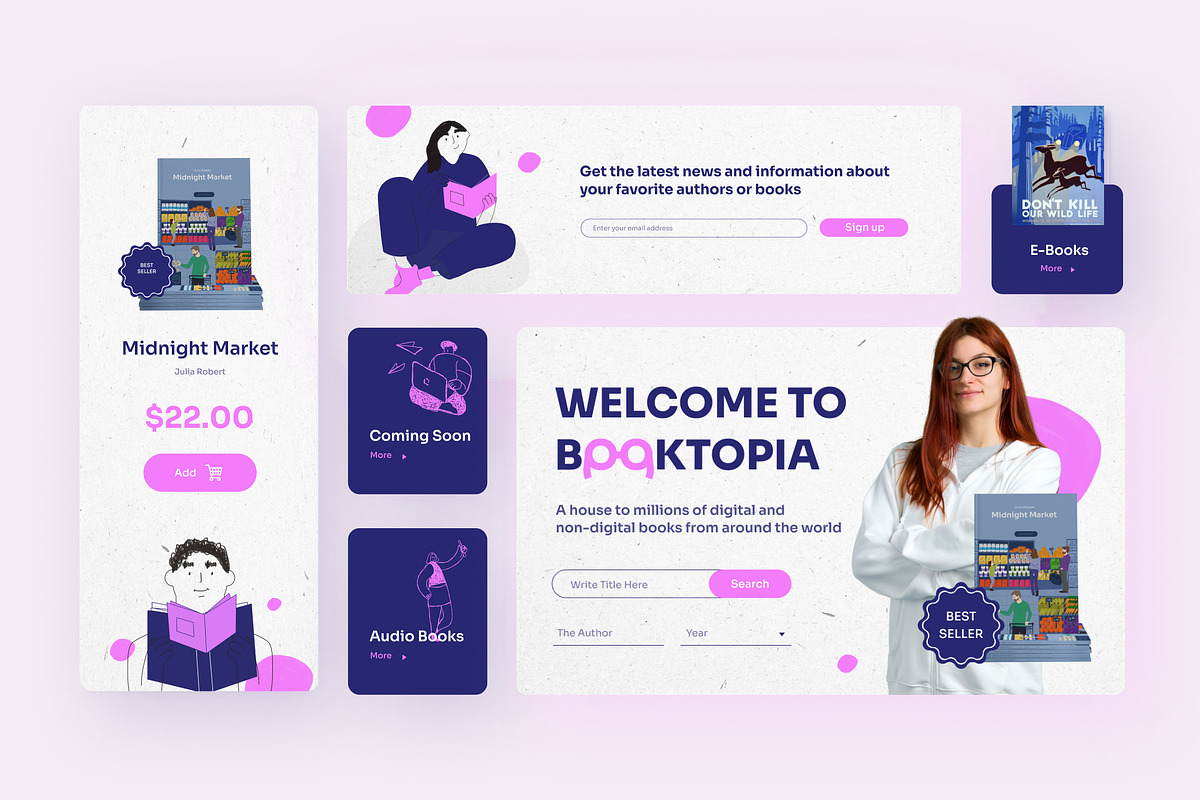Booktopia – Fun Book Store Website, an UI Kit Template by peterdraw (Photo 3 of 10)