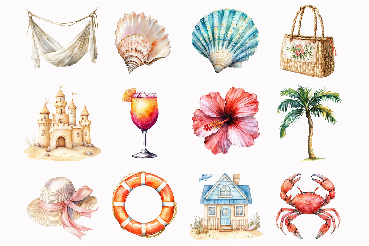 Watercolor Beach Clipart, an Illustration by Design Market (Photo 2 of 5)