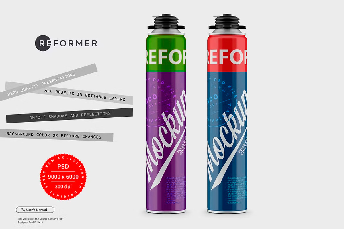 Polyurethane Foam Bottle Mockup, a Packaging Mockup by Reformer Mockup (Photo 1 of 6)