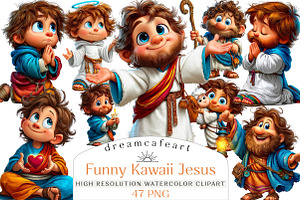 Funny Kawaii Jesus Clipart Bundle, an Illustration by DreamCafeArt