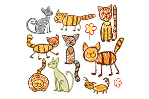 Cats drawn with pencils by children, an Animal Illustration by Nenahliadava Design