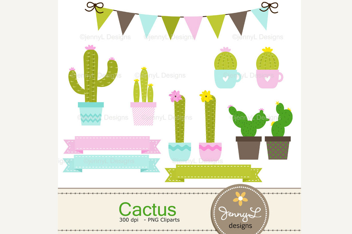 Cactus Digital paper and Clipart, a Pattern Graphic by JennyL Designs (Photo 2 of 4)