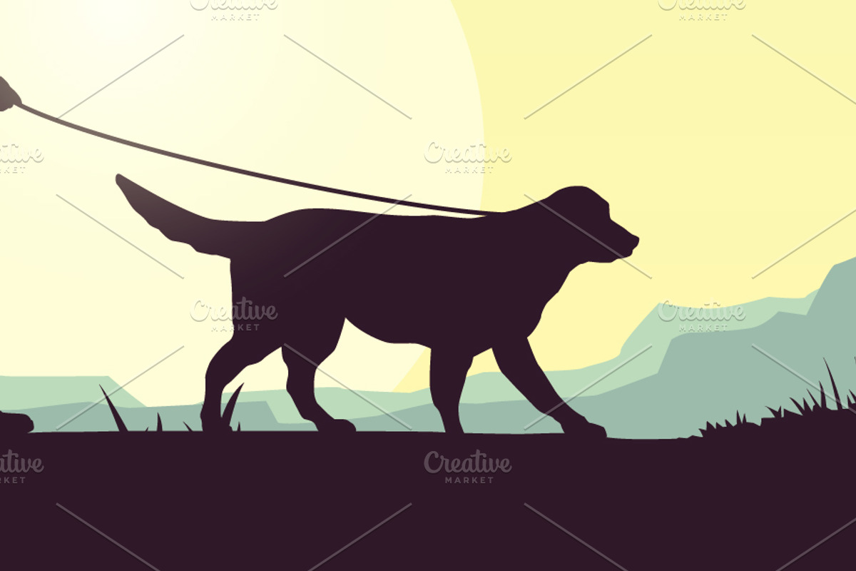 Women Walk The Dog In Park, a Person Illustration by Black White Mouse Design (Photo 2 of 3)