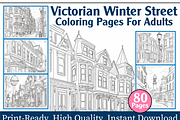 Victorian Winter Street Coloring, an Animal Illustration by maggiesar (Thumbnail 1 of 4)