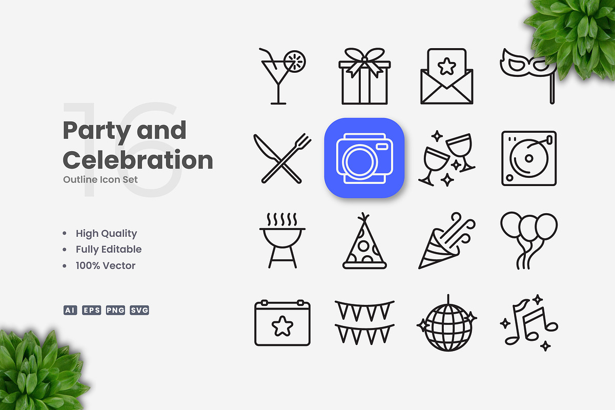 Party and Celebration Outline Icons, an Outline Icon by Upnowgraphic