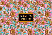 Pink Gold Glitter Sunflowers Pattern, a Pattern Graphic by Creative Store (Thumbnail 5 of 5)