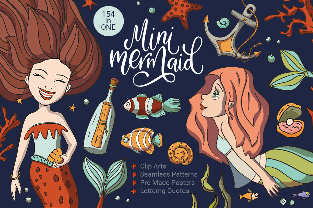 Mini Mermaid. Big Graphic Pack., a Seasonal Illustration by Red Ink (Photo 1 of 10)