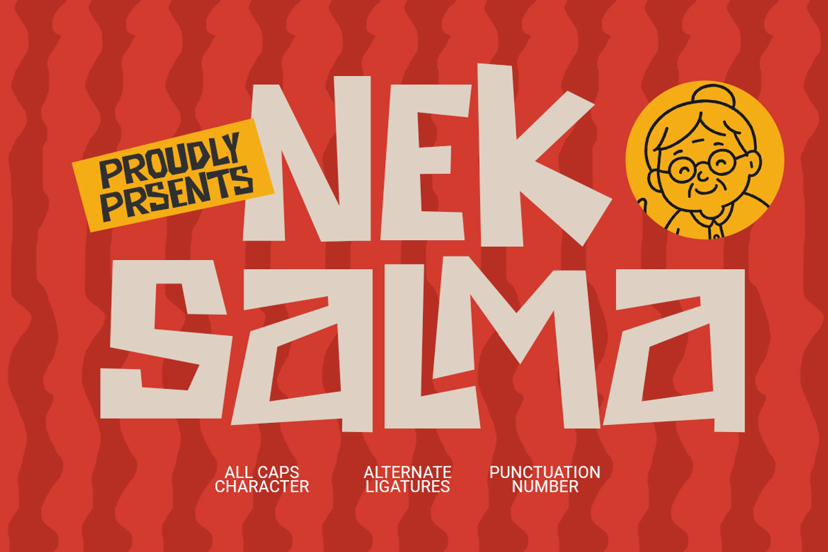 Nek Salma - Playful display font, a Sans Serif Font by Ideal Eksis (Photo 1 of 16)