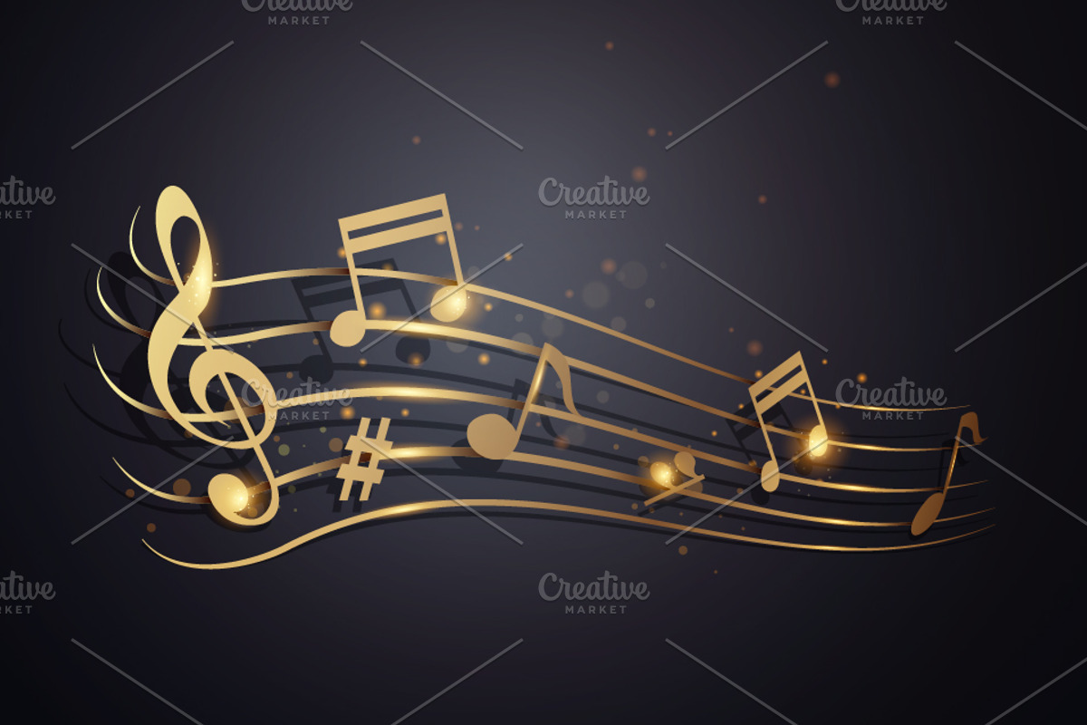 Shiny Golden Stave And Music Concept, a Decorative Illustration by Black White Mouse Design